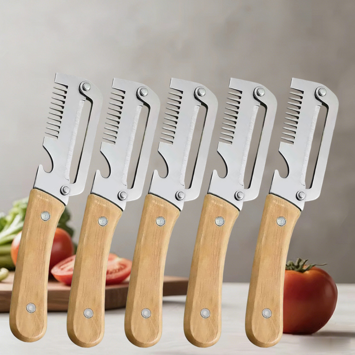 Apple Corer Slicer - 6종 우드 핸들 스테인리스 다용도 감자
