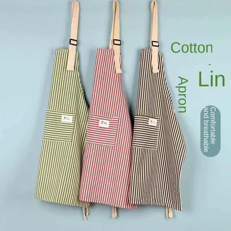 Kitchen Gadgets Trending - 주방 앞치마 세련된 린넨 줄무늬 앞치마