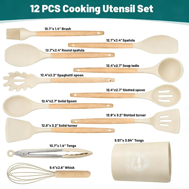 나무 손잡이 실리콘 주방 도구 세트 14종 논스틱 조리 - Kitchen Gadgets And Appliances 리뷰 및 가격