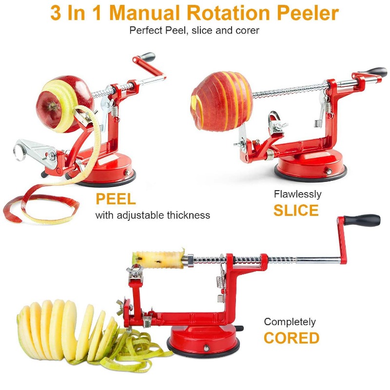 3 in 1 사과 껍질 벗기는 기계, 수동 회전식 감자 - Apple Corer Slicer 리뷰 및 가격